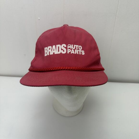 Vintage SnapBack Hat Cap Red Brads Auto Parts Rope Brim Adjustable Faded - Picture 2 of 12